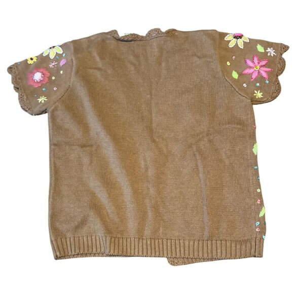 Storybook Knits XS Floral Embroidered Brown Sleeveless Dress & Cardigan Set - Picture 11 of 11